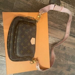 Authentic LV multi Pochette with pink strap
